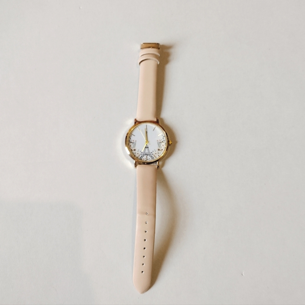 Pastel Pink Watch with Eiffel Tower Paris Design